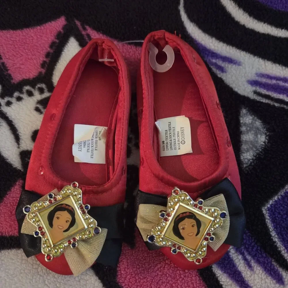 Disney Princess Snow White Costume Shoes Girls Size 5/6 Red Satin Jeweled Ballet